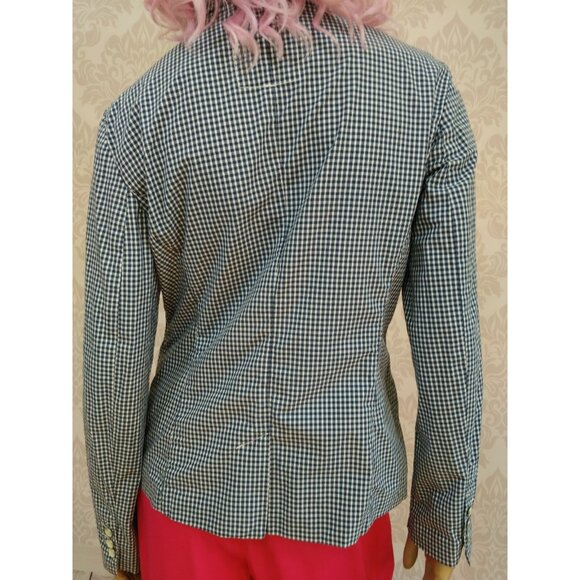 Vintage 90s Y2K Esprit Gingham Check Cotton Blazer Size M Blue White Jacket - Picture 7 of 12